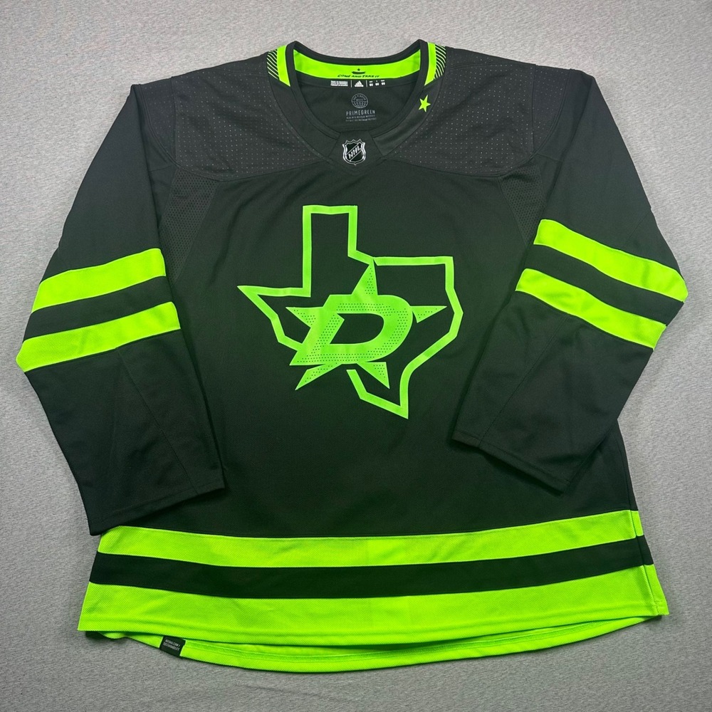 Adidas Dallas Stars NHL Authentic Primegreen Jersey Size 60 Blackout Neon Green